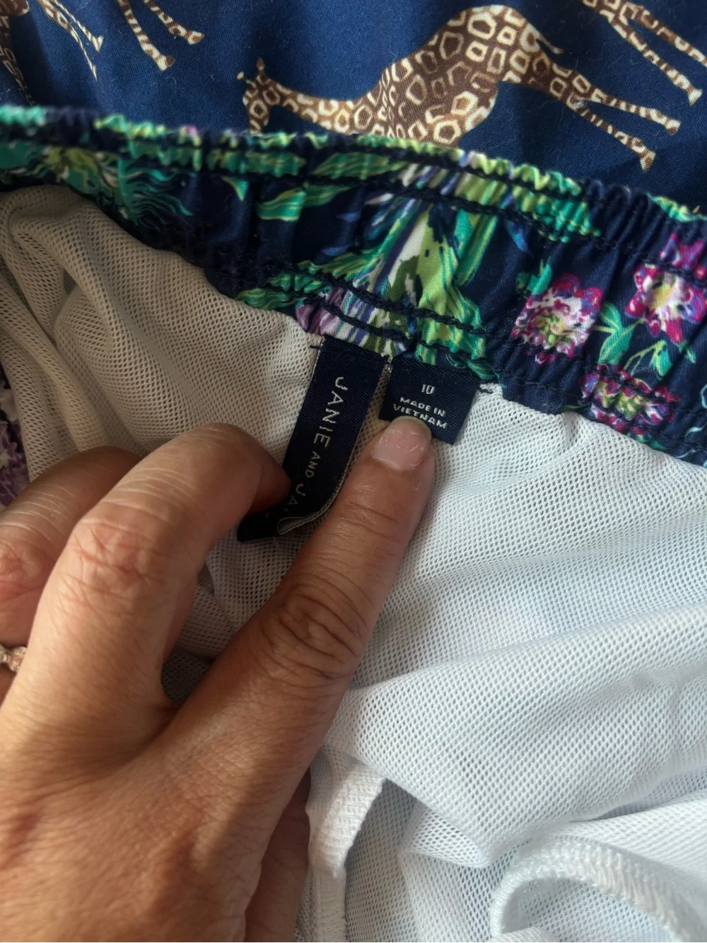 Janie and Jack Navy Giraffe Print Short & Floral Drawstring Short